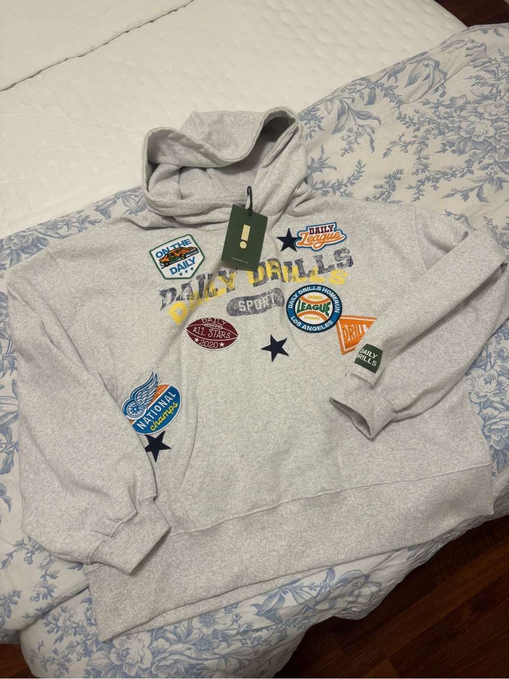 Daily Drills Gray Patchwork Hoodie Sweatshirt